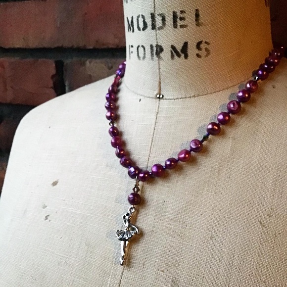 Handmade Ballerina in Purple Christmas Nutcracker Ballet Necklace - Picture 5 of 6